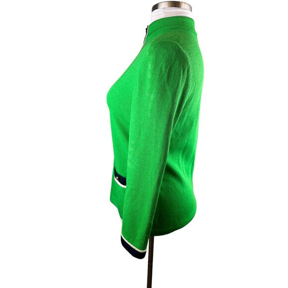 *Flawed St. John Collection Santana Knit Green Cardigan Sweater Gold Blk Size 10 - Picture 6 of 15